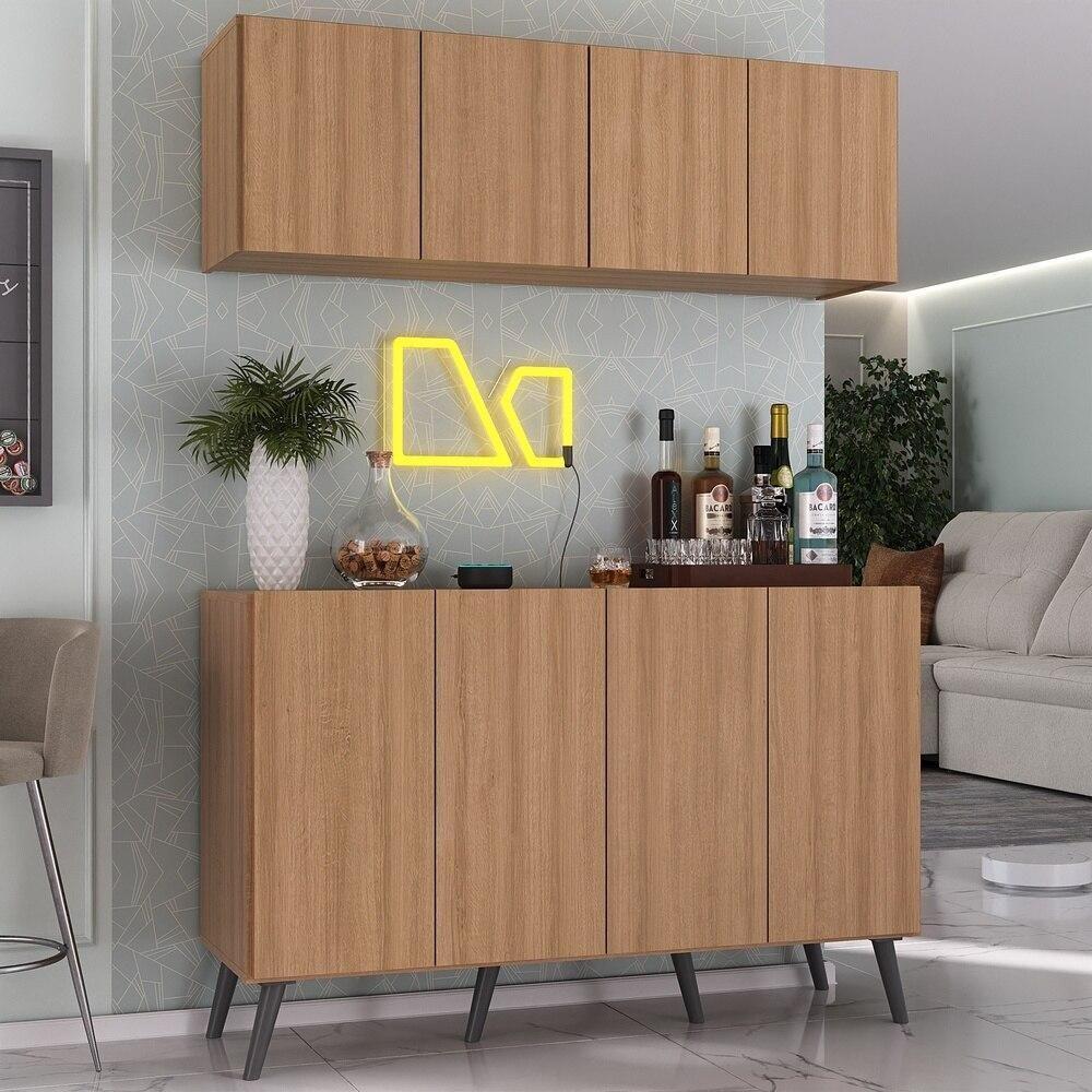Kit Bar Armário Aéreo E Aparador 4 Portas Retrô Multimóveis Mp1086 Rustic/preto Rustic/preto - 5