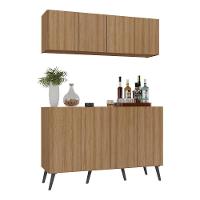 Kit Bar Armário Aéreo E Aparador 4 Portas Retrô Multimóveis Mp1086 Rustic/preto Rustic/preto - 1