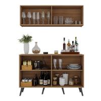 Kit Bar Armário Aéreo E Aparador 4 Portas Retrô Multimóveis Mp1086 Rustic/preto Rustic/preto - 2