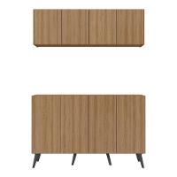 Kit Bar Armário Aéreo E Aparador 4 Portas Retrô Multimóveis Mp1086 Rustic/preto Rustic/preto - 3