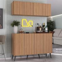 Kit Bar Armário Aéreo E Aparador 4 Portas Retrô Multimóveis Mp1086 Rustic/preto Rustic/preto - 5