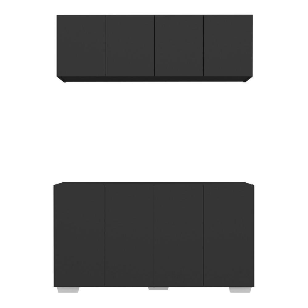 Kit Bar Armário Aéreo E Aparador 4 Portas Multimóveis Mp1087 Preto/branco Preto/branco - 3