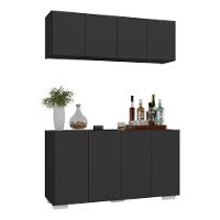 Kit Bar Armário Aéreo E Aparador 4 Portas Multimóveis Mp1087 Preto/branco Preto/branco - 1