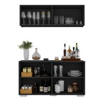 Kit Bar Armário Aéreo E Aparador 4 Portas Multimóveis Mp1087 Preto/branco Preto/branco