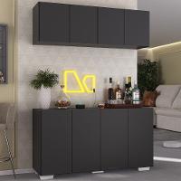 Kit Bar Armário Aéreo E Aparador 4 Portas Multimóveis Mp1087 Preto/branco Preto/branco - 5