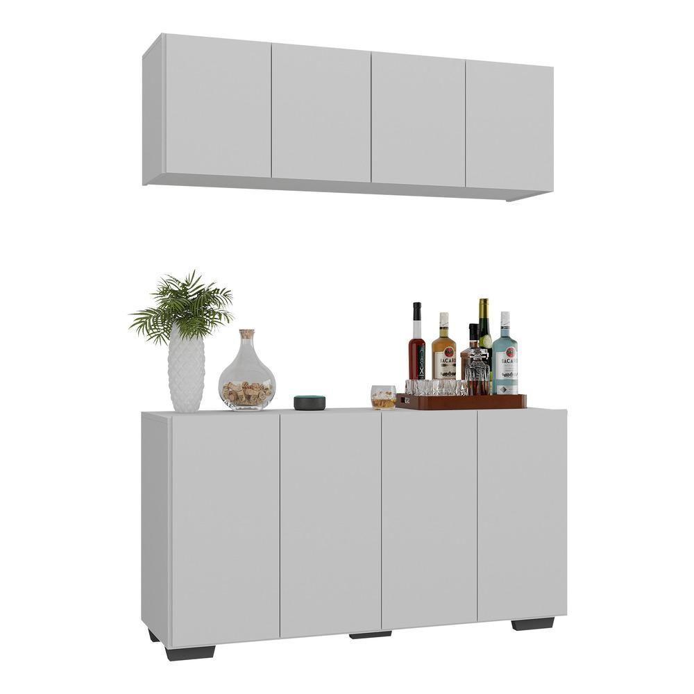 Kit Bar Armário Aéreo E Aparador 4 Portas Multimóveis Mp1087 Branco/preto Branco/preto - 1