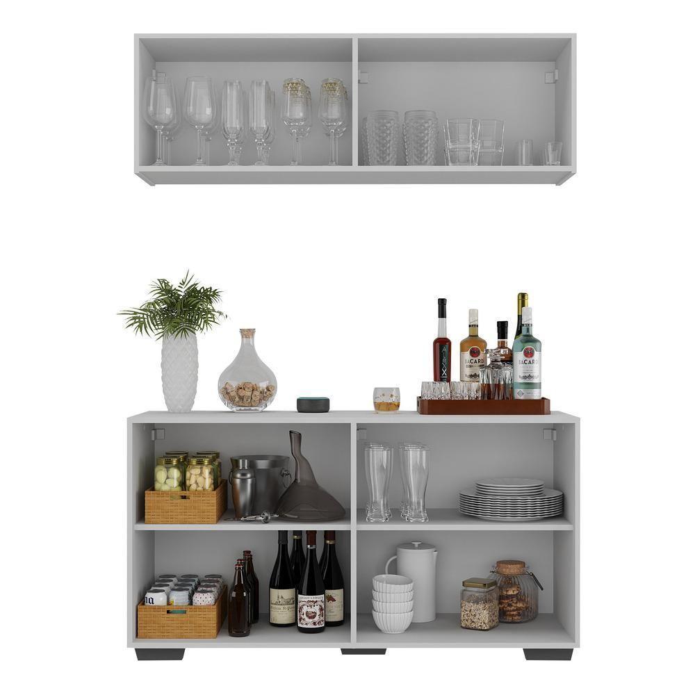 Kit Bar Armário Aéreo E Aparador 4 Portas Multimóveis Mp1087 Branco/preto Branco/preto - 3