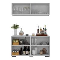 Kit Bar Armário Aéreo E Aparador 4 Portas Multimóveis Mp1087 Branco/preto Branco/preto - 3