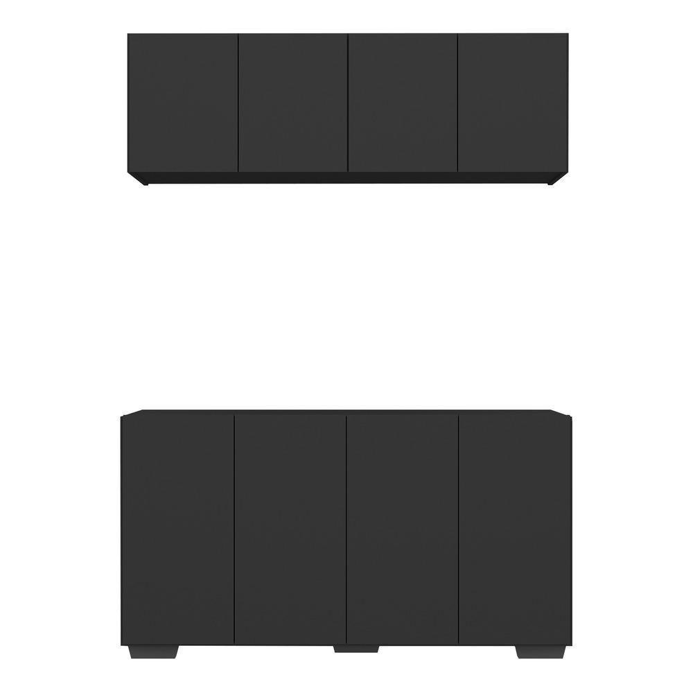 Kit Bar Armário Aéreo E Aparador 4 Portas Multimóveis Mp1087 Preto Preto - 5