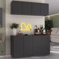 Kit Bar Armário Aéreo E Aparador 4 Portas Multimóveis Mp1087 Preto Preto - 3
