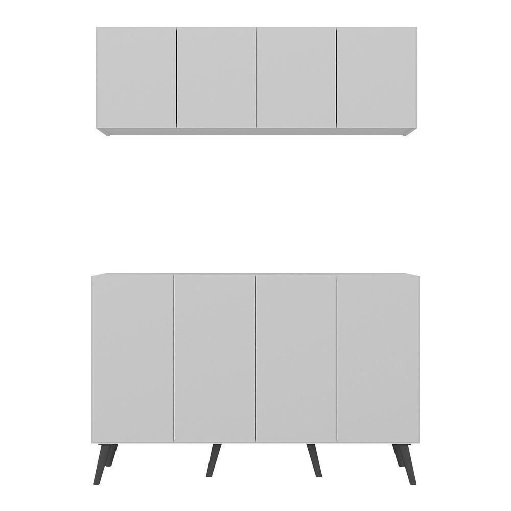 Kit Bar Armário Aéreo E Aparador 4 Portas Retrô Multimóveis Mp1086 Branco/preto Branco/preto - 5