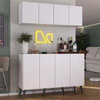 Kit Bar Armário Aéreo E Aparador 4 Portas Retrô Multimóveis Mp1086 Branco/preto Branco/preto