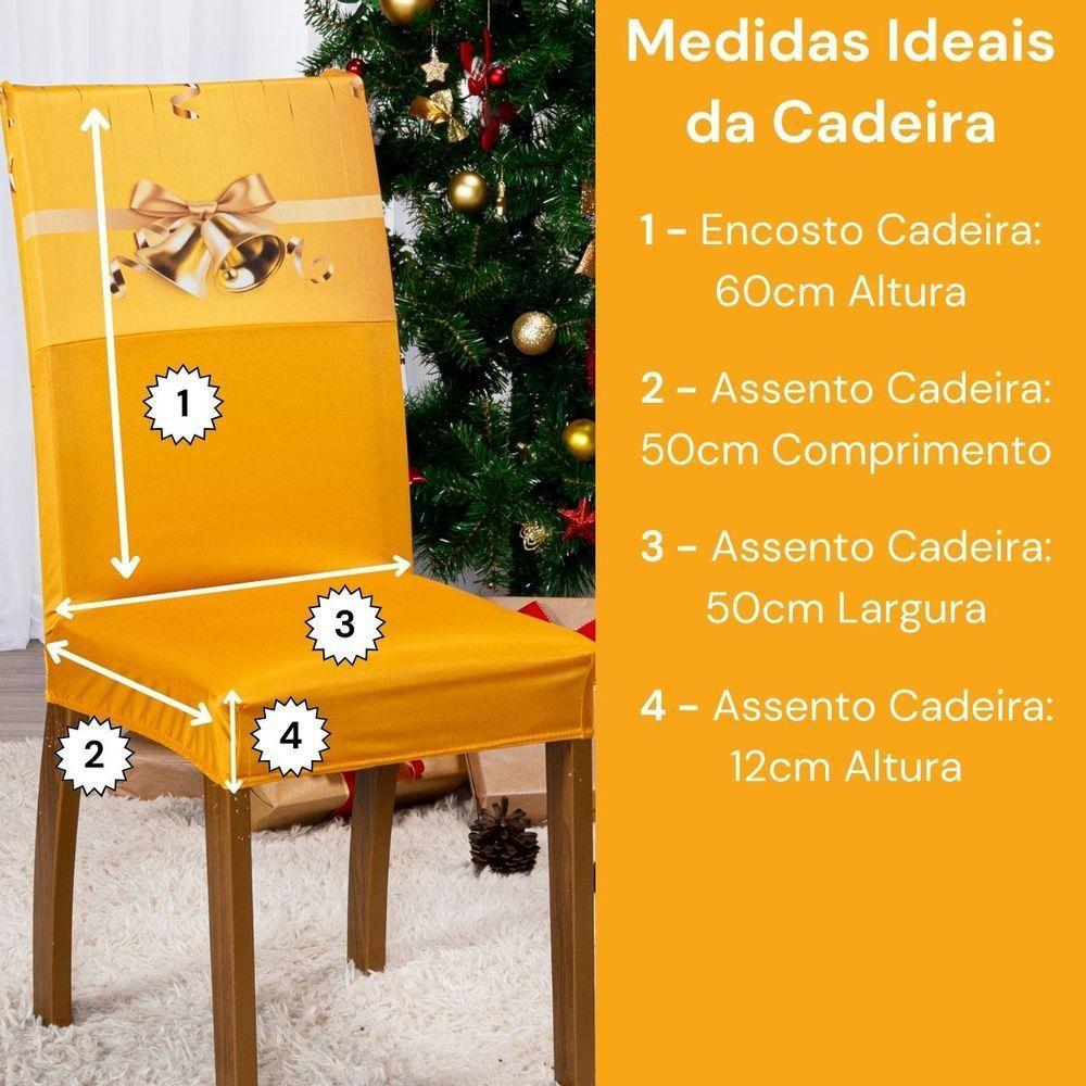 Capa De Cadeira Jantar Avulsa Estampada Ano Novo Ajustável Com Elástico - Cor Sinos Dourados - 3