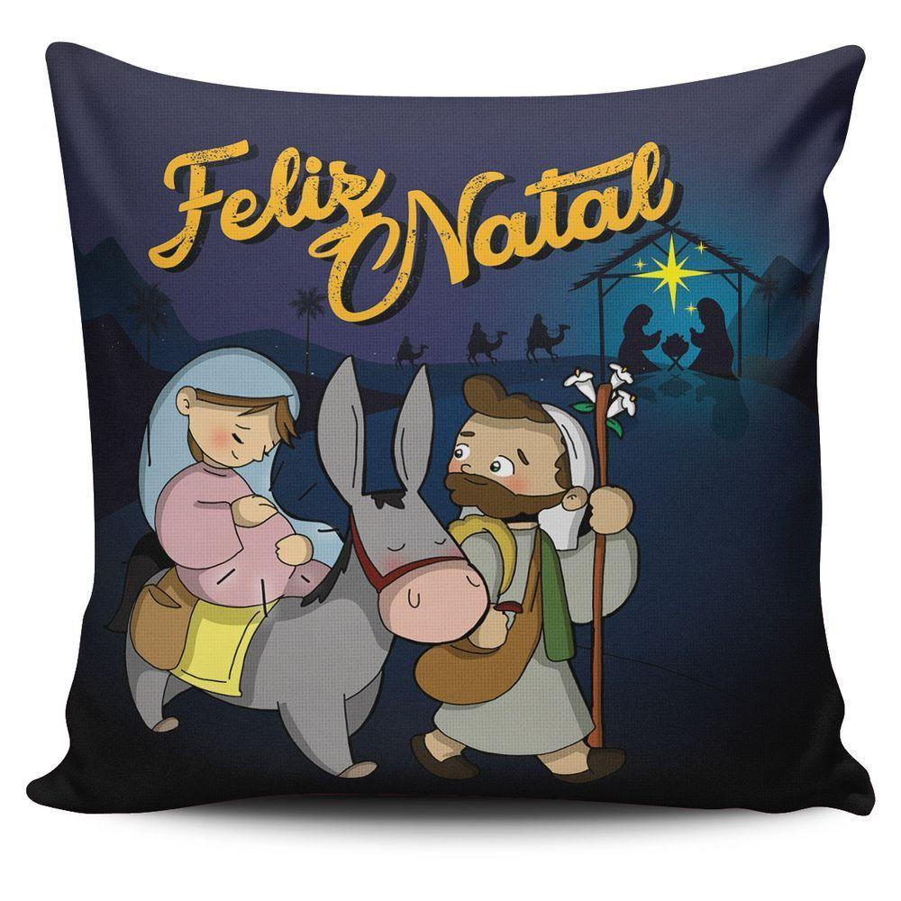 Kit C/ 4 Almofadas Cheias Estampadas Natalinas Feliz Natal Família Sagrada 45cm X 45cm Com Refil - 5