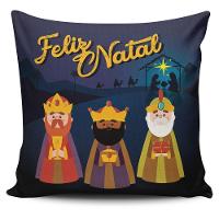 Kit C/ 4 Almofadas Cheias Estampadas Natalinas Feliz Natal Família Sagrada 45cm X 45cm Com Refil - 2