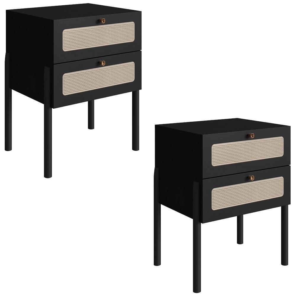 Kit 02 Mesas De Cabeceira Palhinha 27933 Linha Oslo Nero Artesano Nero - 1