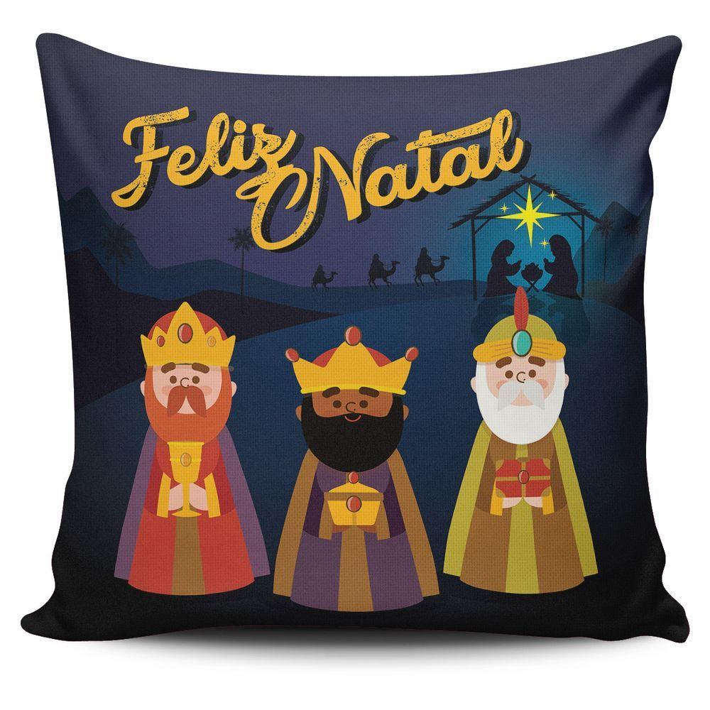 Kit C/ 4 Almofadas Cheias Estampadas Natalinas Feliz Natal Família Sagrada 45cm X 45cm Com Refil - 4