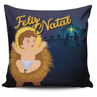 Kit C/ 4 Almofadas Cheias Estampadas Natalinas Feliz Natal Família Sagrada 45cm X 45cm Com Refil - 2