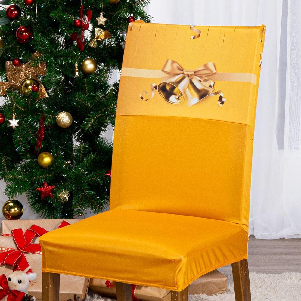 Kit De Capas De Cadeira Jantar Estampadas Ano Novo Ajustável Com Elástico 6 Peças Cor Sinos Dourados - 4
