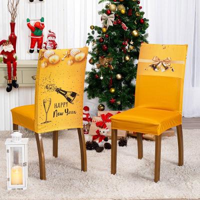 Kit De Capas De Cadeira Jantar Estampadas Ano Novo Ajustável Com Elástico 6 Peças Cor Sinos Dourados