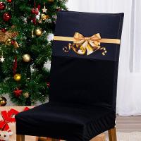 Kit De Capas De Cadeira Jantar Estampada Ano Novo Ajustável Com Elástico 06 Peças Cor Christmas Gold - 3