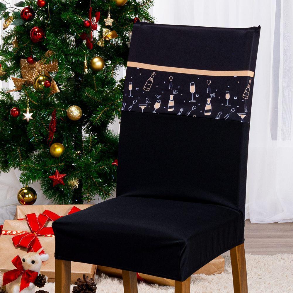 Kit De Capas De Cadeira Jantar Estampadas Ano Novo Ajustável Com Elástico 06 Peças Cor Taças - 4