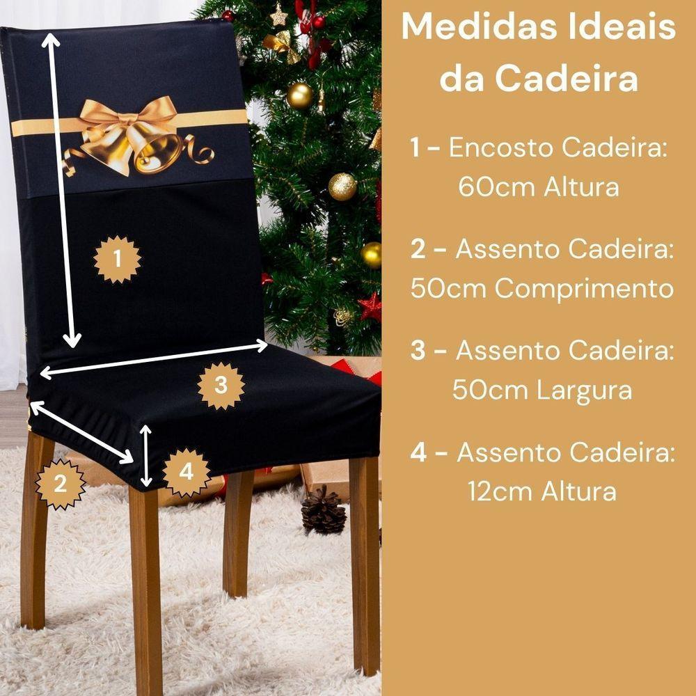 Kit De Capas De Cadeira Jantar Estampada Ano Novo Ajustável Com Elástico 04 Peças Cor Christmas Gold - 2