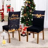 Kit De Capas De Cadeira Jantar Estampada Ano Novo Ajustável Com Elástico 04 Peças Cor Christmas Gold - 1