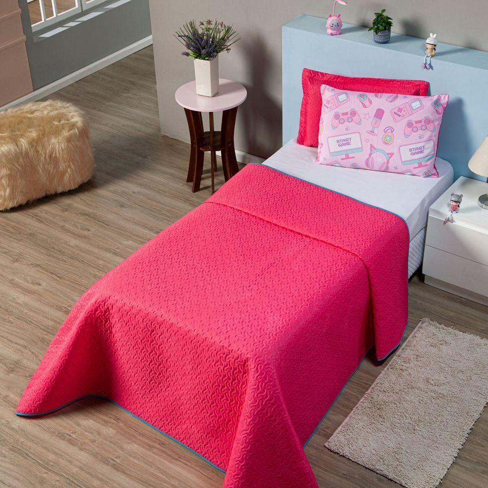 Kit Cobre Leito Streamer Girl Pink/rosa Dupla Face Com Fronha Estampada Solteiro 03 Peças - 3