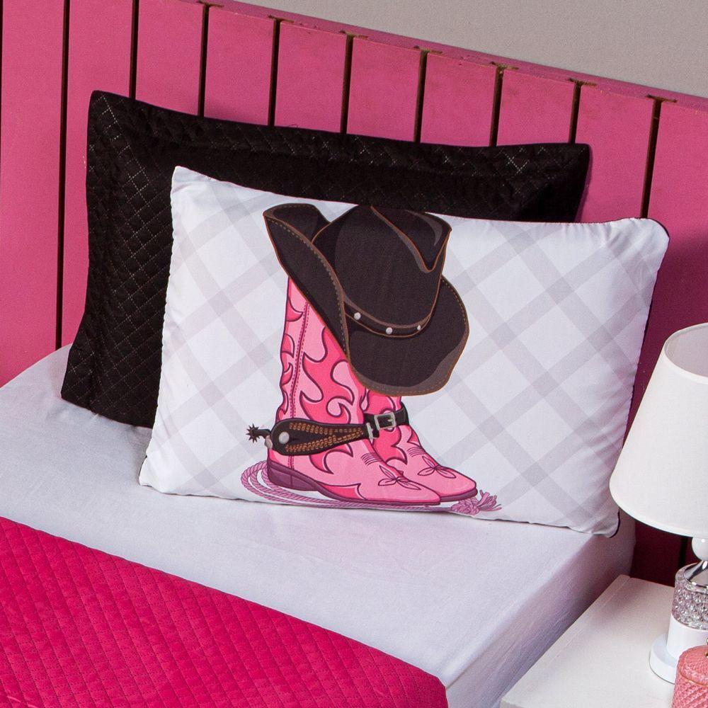 Kit Cobre Leito Boiadeira Preto/pink Dupla Face Com Fronha Estampada Solteiro 03 Peças - 4