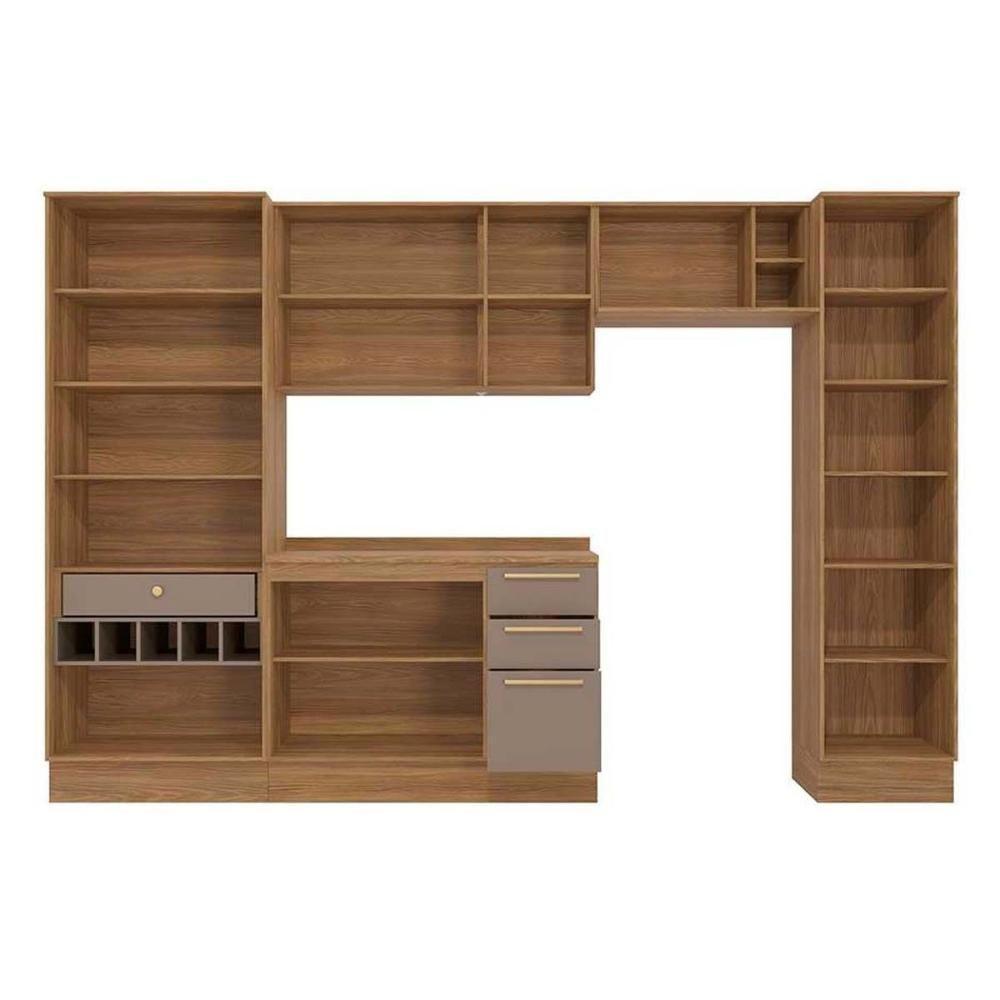 Cozinha Completa Botanic 6 Peças (2 Armários + 1 Balcão + 1 Cristaleira + 1 Paneleiro + 1 Complemento) M661 Nogueira/Verde Oliva - Kappesberg - 5