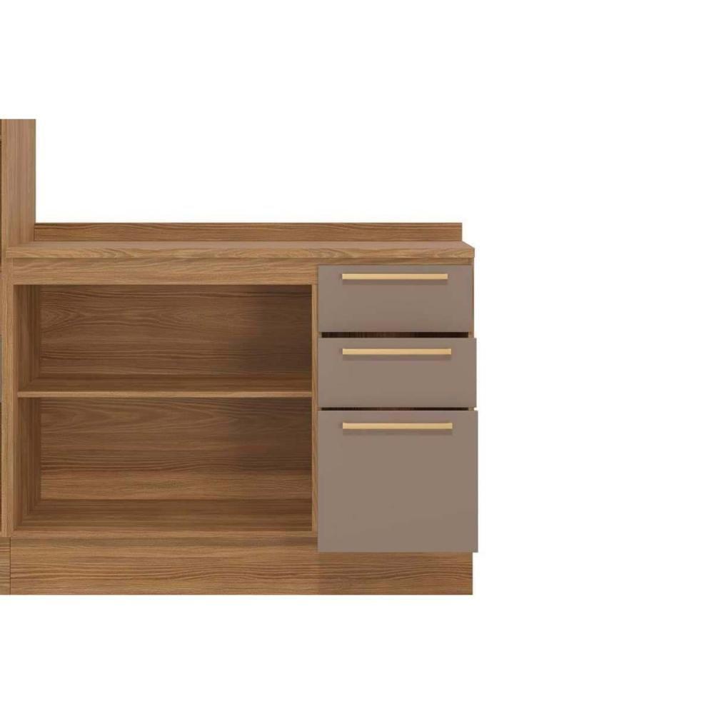 Cozinha Completa Botanic 6 Peças (2 Armários + 1 Balcão + 1 Cristaleira + 1 Paneleiro + 1 Complemento) M661 Nogueira/Verde Oliva - Kappesberg - 7