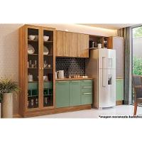 Cozinha Completa Botanic 6 Peças (2 Armários + 1 Balcão + 1 Cristaleira + 1 Paneleiro + 1 Complemento) M661 Nogueira/Verde Oliva - Kappesberg - 1