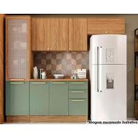 Cozinha Completa Botanic 5 Peças (2 Armários + 1 Balcão + 1 Paneleiro + 1 Complemento) M659 Nogueira/Verde Oliva - Kappesberg - 1