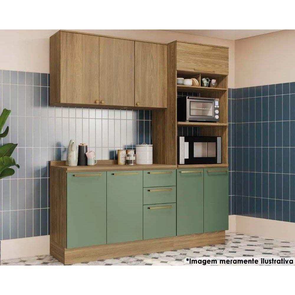 Cozinha Completa Botanic 4 Peças (1 Armário + 1 Balcão + 1 Paneleiro + 1 Complemento) M664 Nogueira/Verde Oliva - Kappesberg - 1