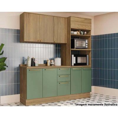 Cozinha Completa Botanic M664 5 Portas 3 Gavetas MDF Verde com Tampo em MDP