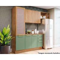 Cozinha Completa Botanic 5 Peças (2 Armários + 1 Balcão + 1 Paneleiro + 1 Complemento) M654 Nogueira/Verde Oliva - Kappesberg - 1