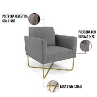 Kit 2 Poltronas Base X Industrial Dourado Marisa Linho D03 - D\'rossi Cor A26 Grafite