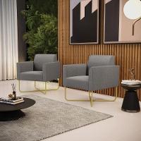 Kit 2 Poltronas Base X Industrial Dourado Marisa Linho D03 - D\'rossi Cor A26 Grafite - 7