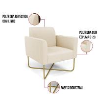Kit 2 Poltronas Base X Industrial Dourado Marisa Linho D03 - D\'rossi Cor A19 Bege - 3