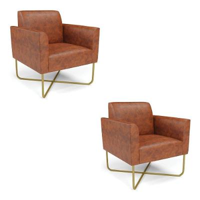 Kit 2 Poltronas Marisa D03 Base X Industrial Dourado Marrom D'Rossi