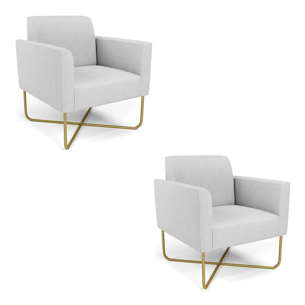 Kit 2 Poltronas Base X Industrial Dourado Marisa Linho D03 - D\'rossi Cor A05 Cinza - 1