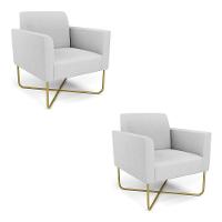 Kit 2 Poltronas Base X Industrial Dourado Marisa Linho D03 - D\'rossi Cor A05 Cinza - 1