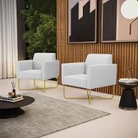 Kit 2 Poltronas Base X Industrial Dourado Marisa Linho D03 - D\'rossi Cor A05 Cinza - 2