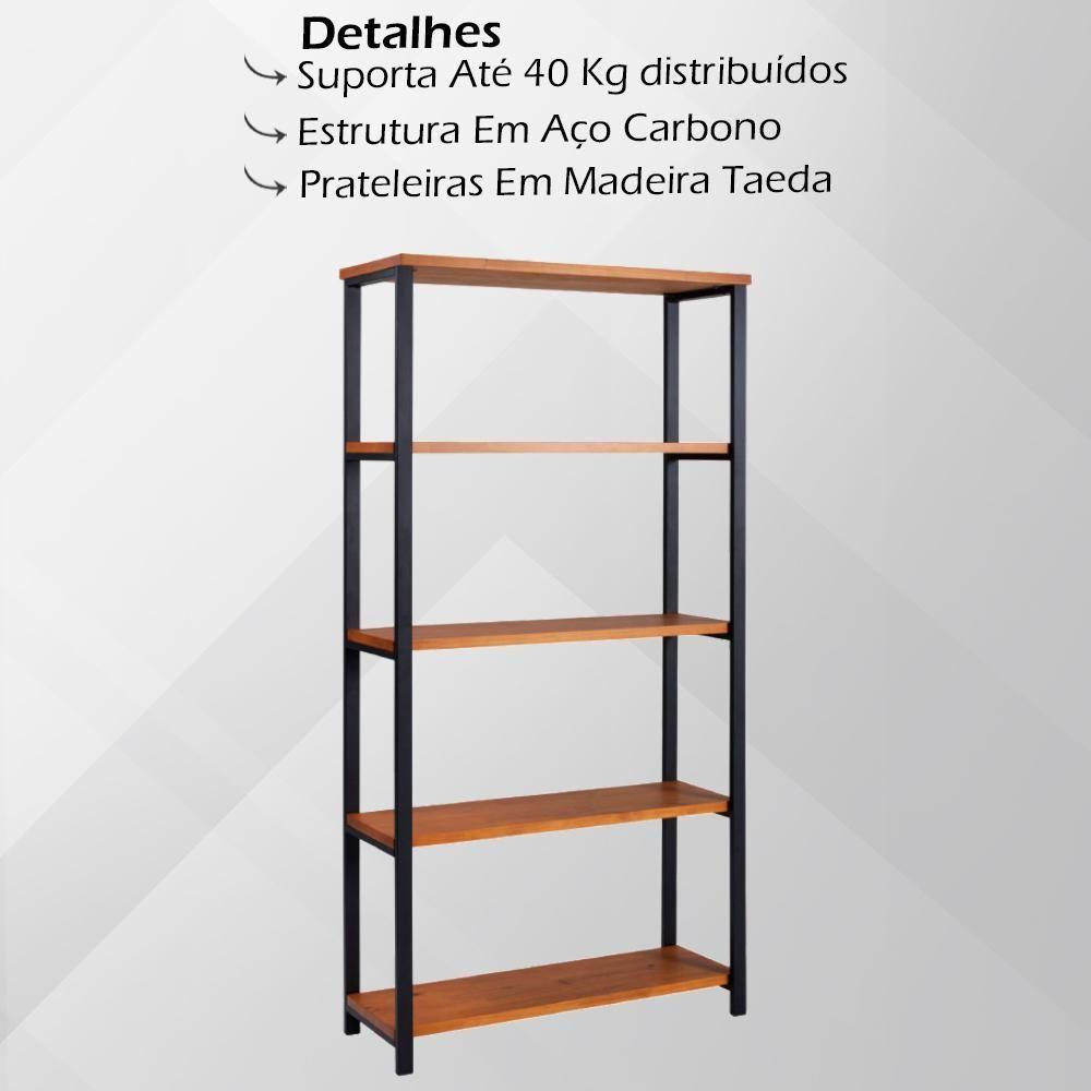 Estante Estilo Industrial Aço Preto I12 Mell Madeira Taeda Dmobiliario Mell - 3