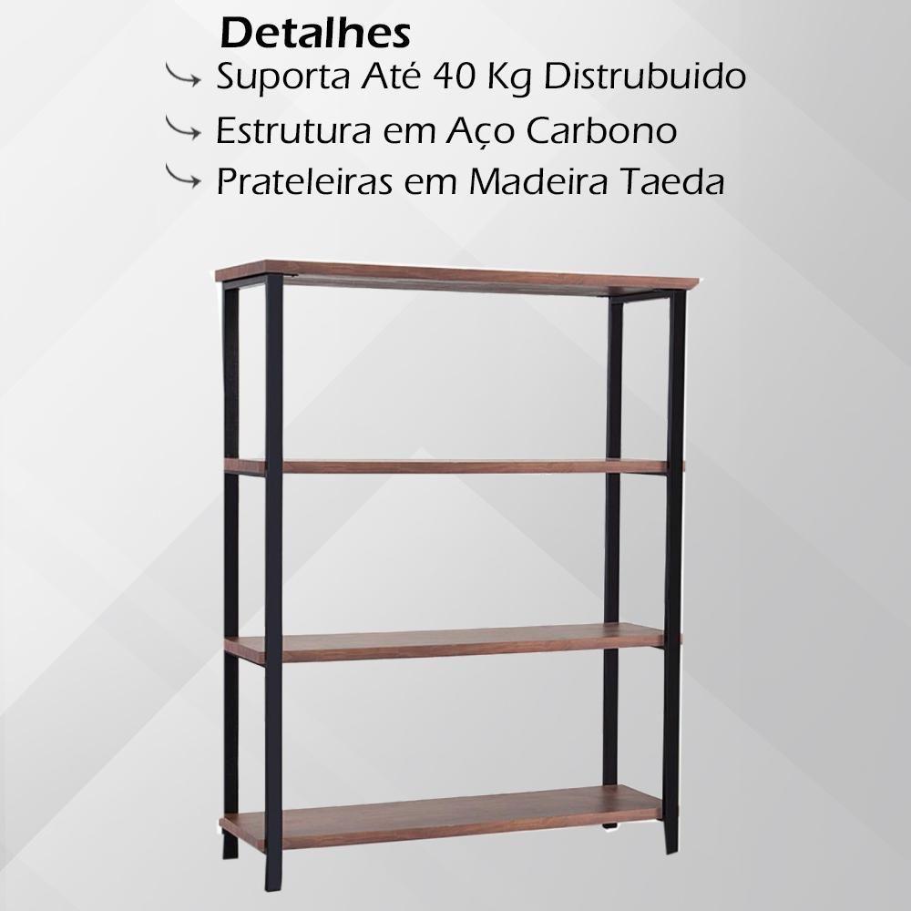 Estante Estilo Industrial Aço 120x153 I12 Castanho Madeira Taeda Dmobiliario Castanho - 4
