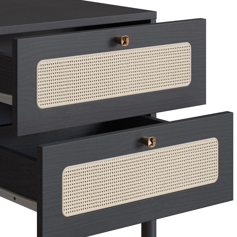Mesa De Cabeceira 2 Gavetas Palhinha 27933 Linha Oslo Nero Artesano Nero - 3