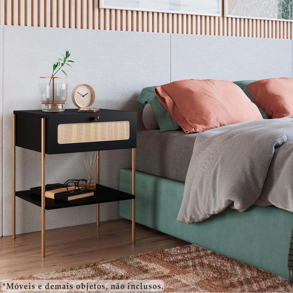 Mesa De Cabeceira 1 Gaveta Palhinha 28932 Linha Oslo Nero Artesano Nero - 2