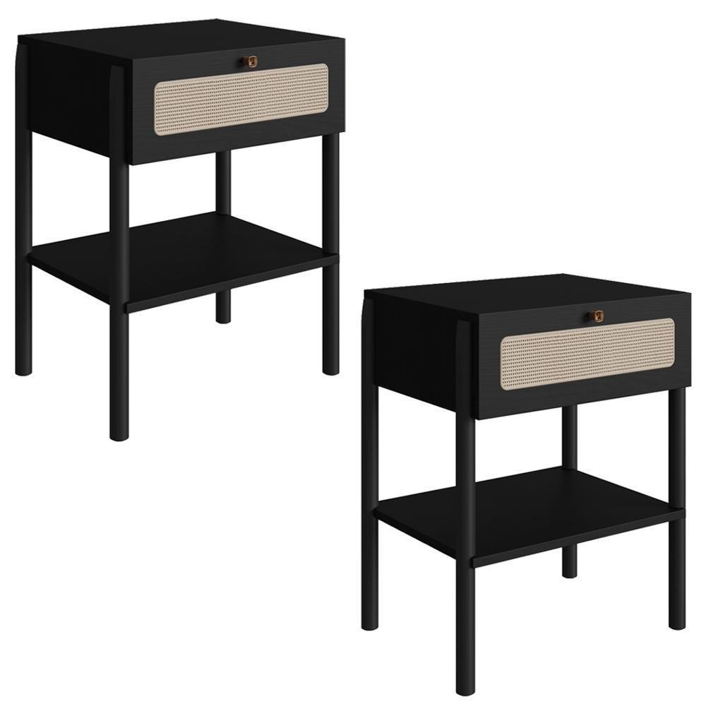 Kit 02 Mesas De Cabeceira 1 Gv Palhinha 27932 Linha Oslo Nero Artesano Nero - 1