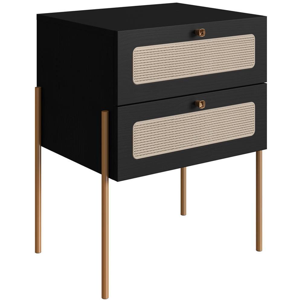 Mesa De Cabeceira 2 Gavetas Palhinha 28933 Linha Oslo Nero Artesano Nero - 1